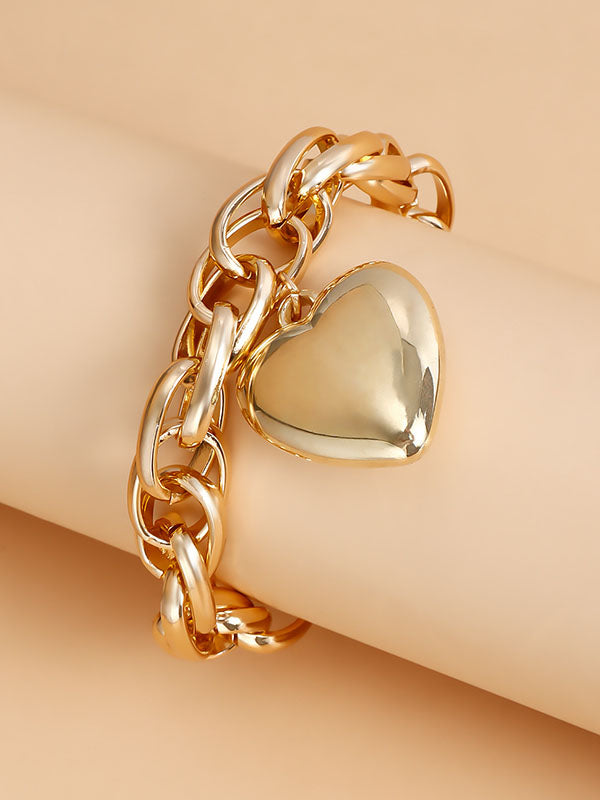 Bracelet normcore, à chaîne, en forme de cœur, couleur unie