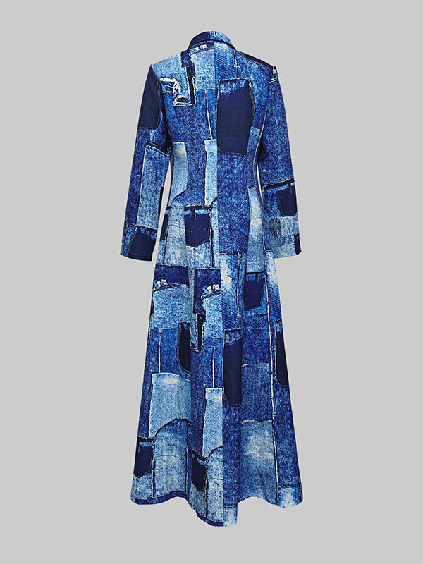 Robe chemise imprimée à manches longues, à fermeture éclair, à col revers
