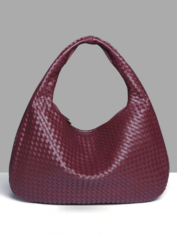 Sac à main géométrique tressé à empiècements, à fermeture éclair, couleur unie