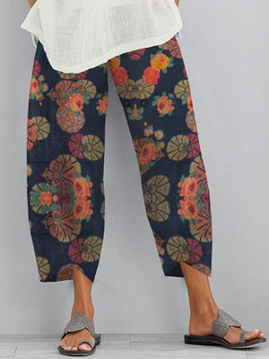 Pantalon ample à imprimé floral, à poches, à empiècements
