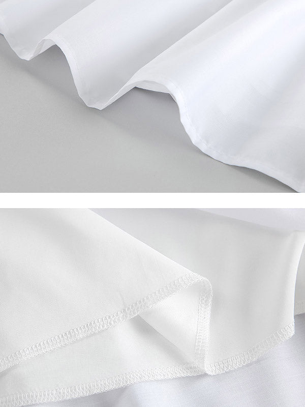 Robe chemise ample plissée volantée coupe trapèze, à empiècements, à col rond, couleur unie