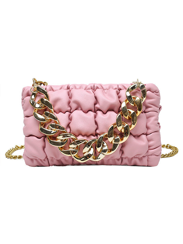 Sac bandoulière à chaîne, à carreaux, couleur unie
