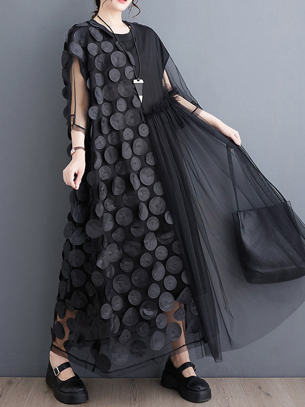 Robe mi-longue ample asymétrique à manches courtes, en gaze, à empiècements, à col rond