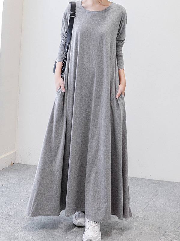 Robe décontractée ample à manches longues, simple, 6 couleurs, grande taille