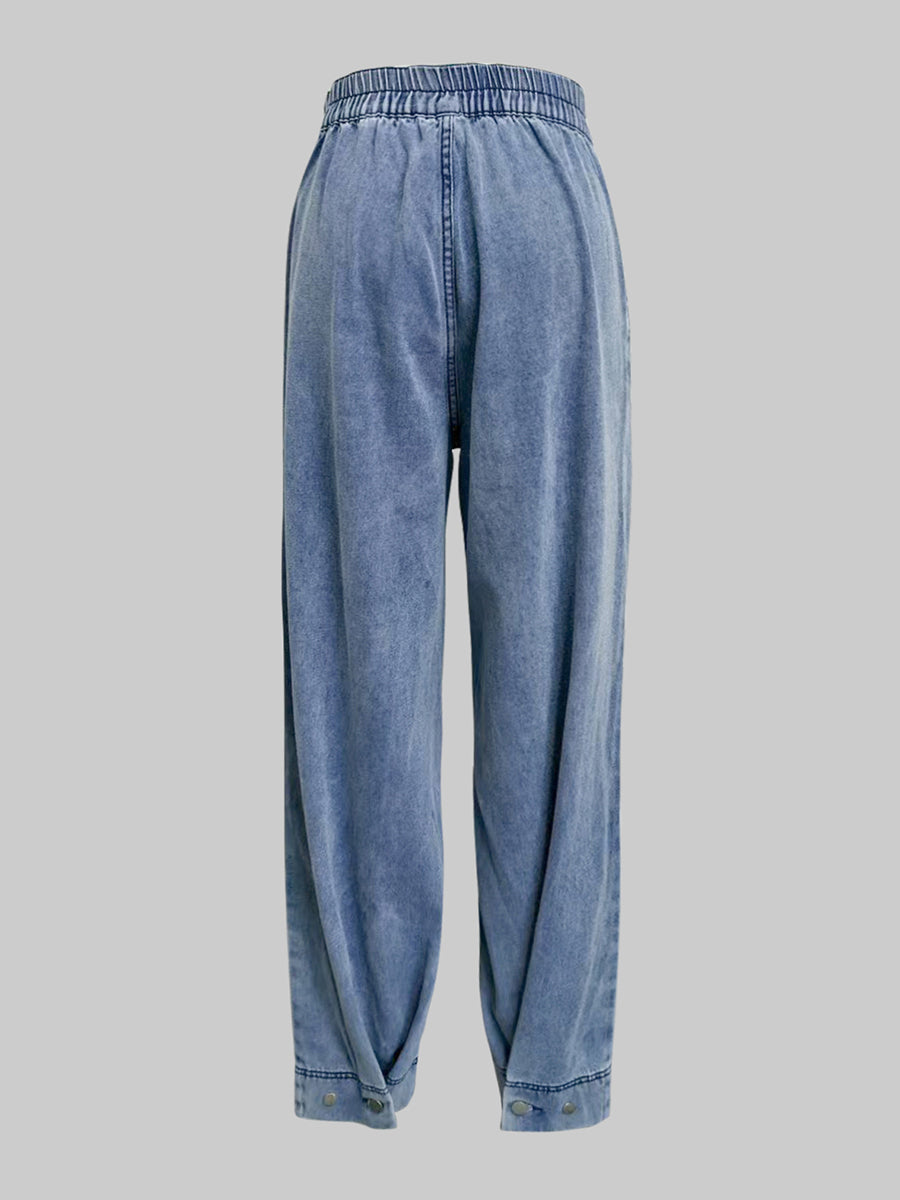 Pantalon en Jean ample boutonné de couleur unie avec fermeture éclair, bas Knickerbockers