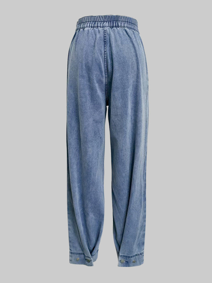 Pantalon en Jean ample boutonné de couleur unie avec fermeture éclair, bas Knickerbockers