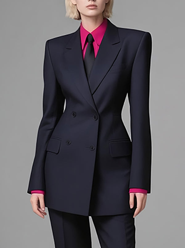 Blazer ample boutonné à manches longues, à poches, à col cranté, couleur unie