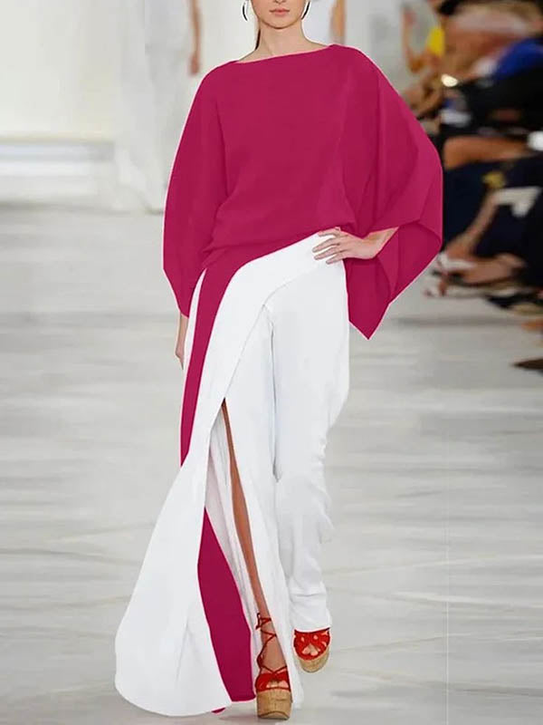 Pantalon asymétrique fendu sur le côté ample à empiècements, taille haute
