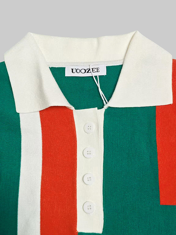 T-shirts slim à manches courtes et boutons à revers de couleur contrastée, hauts de style polo