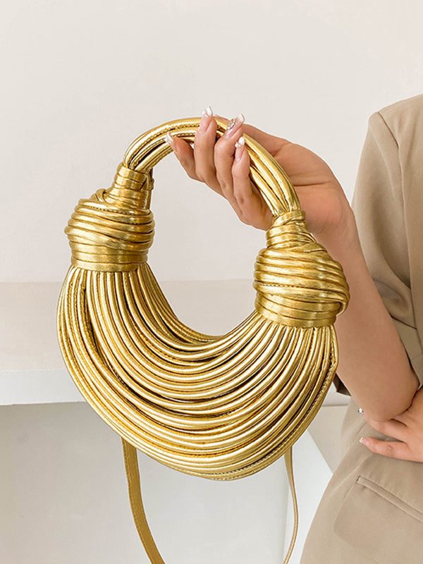 Sac bandoulière brillant à empiècements, couleur unie
