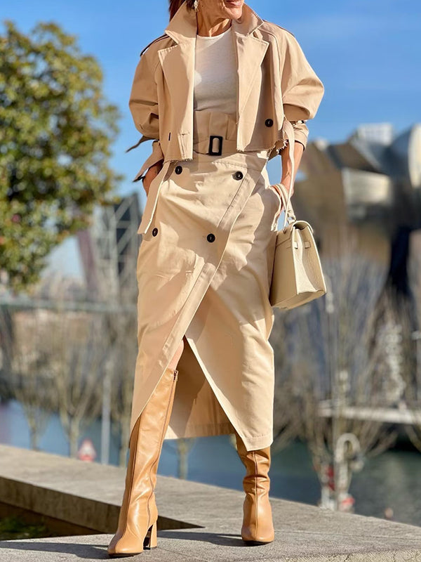 Veste ample à manches longues, à empiècements, à col revers