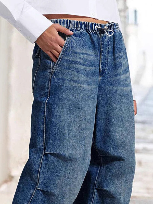 Jean ample taille haute, à cordon de serrage, à taille élastique, en dégradé