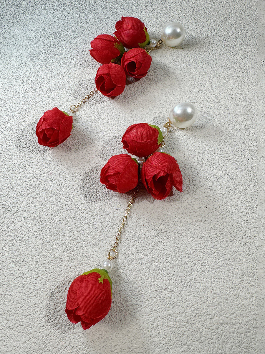 Boucles d'oreilles pendantes à pompons, en forme de fleur