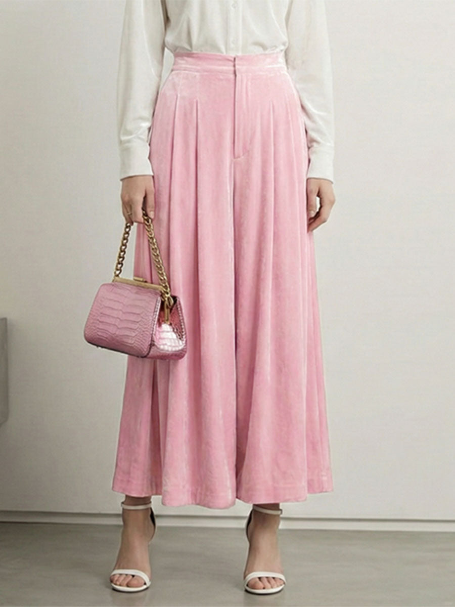 Jupe plissée taille haute, à taille élastique, à poches, couleur unie