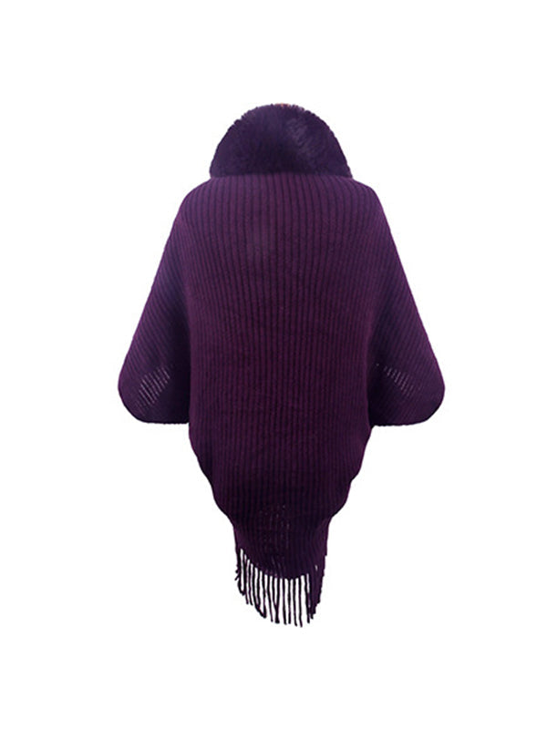 Cardigan ample à manches chauve-souris, couleur unie, manteaux à franges