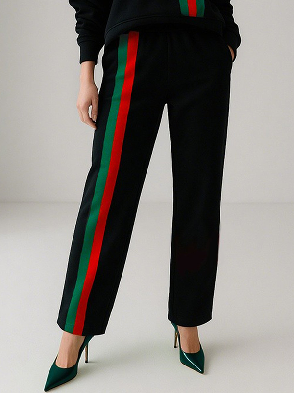 Pantalon rayé décontracté couleur contrastée