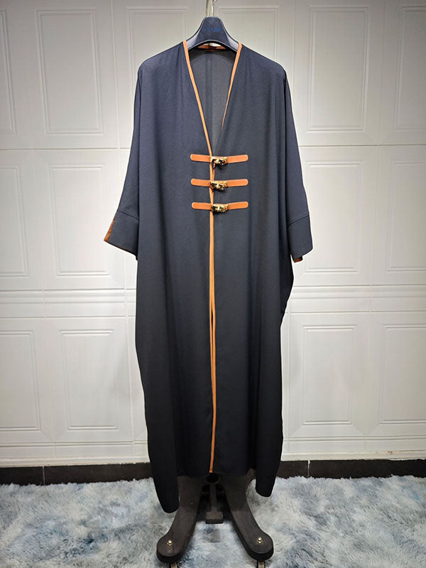 Couleur contrastée ample musulman fendu-joint col en v cache-up hauts musulman Abaya