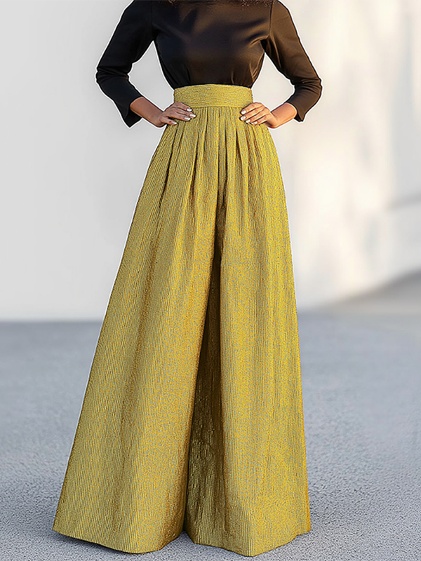 Pantalon ample décontracté à jambes larges, couleur unie