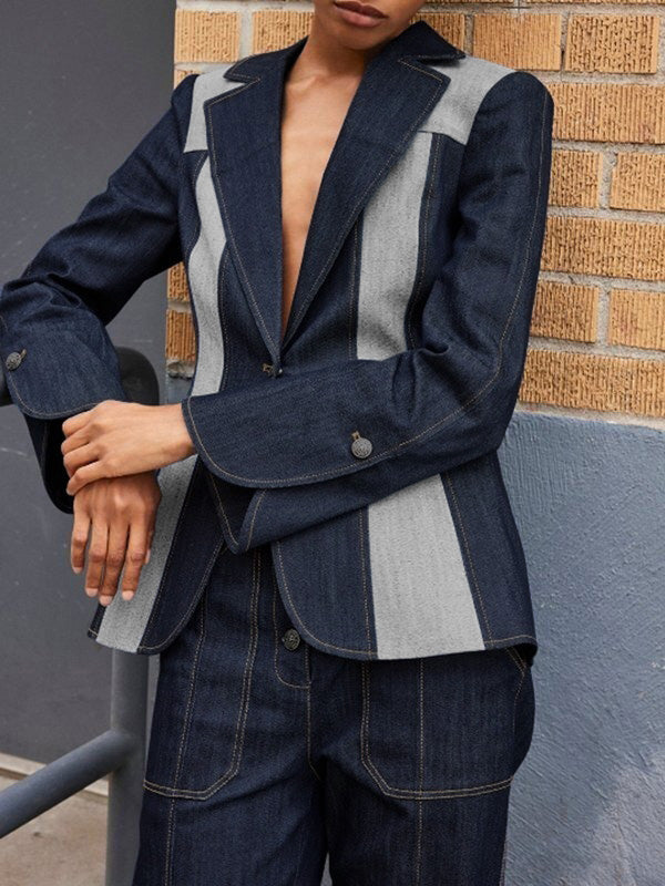 Veste ample à manches longues, à empiècements, à décolleté en V profond, couleur contrastée
