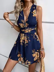 Mila | Combinaison avec décolleté en V profond et motif floral à nouer pour femmes