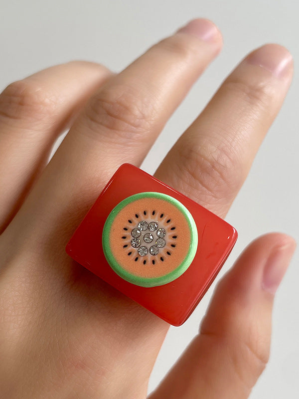 Accessoires de bagues en strass de fruits géométriques