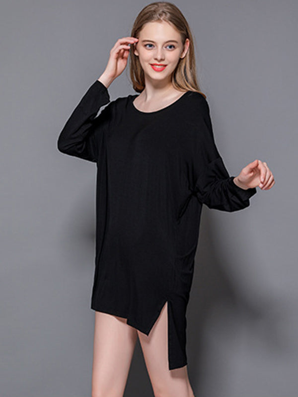 Robe de pyjama à manches longues en modal de couleur unie de grande taille