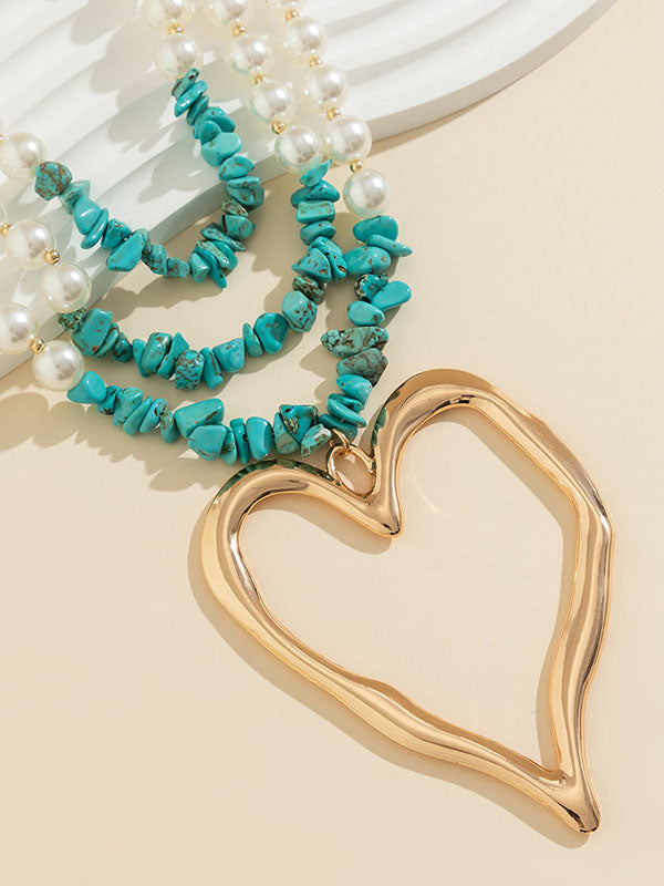 Collier perlé délicat en forme de cœur, couleur contrastée