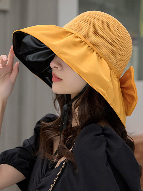 Chapeau de pêcheur à empiècements orné d'un nœud, protection solaire