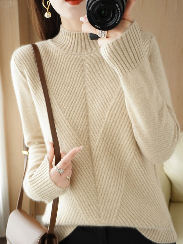 Pull urbain à manches longues et demi-col roulé de couleur unie