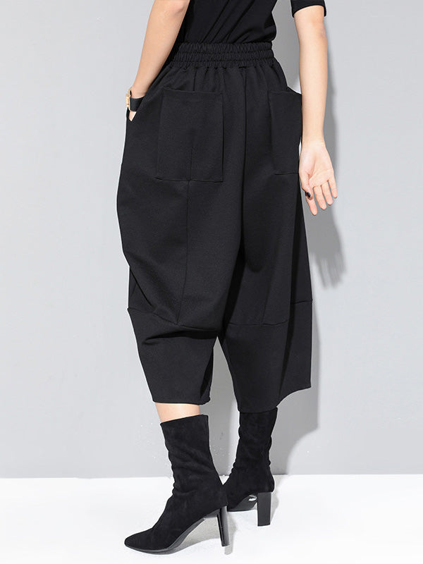 Bas de pantalon trois-quarts décontractés, jambes larges et amples, couleur unie