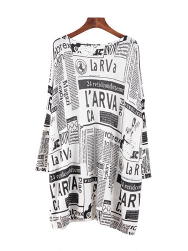 Pull vintage ample à une épaule imprimé journal à empiècements