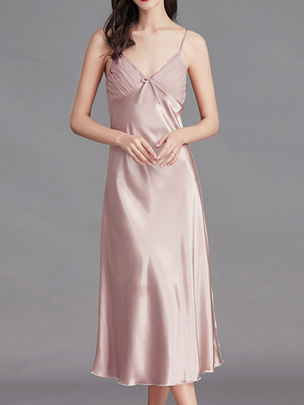 Pyjama ample sans manches, couleur unie, col Spaghetti, nuisette, chemise de nuit