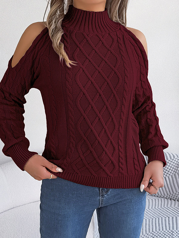 Pull ample ajouré à manches longues, à épaules ajourées, couleur unie
