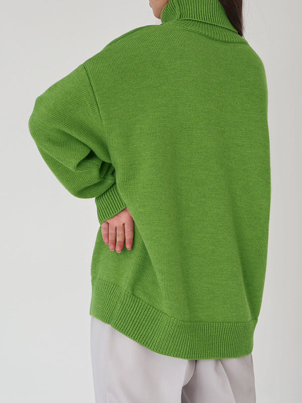 Pull en maille ample à manches longues, à col haut, couleur unie