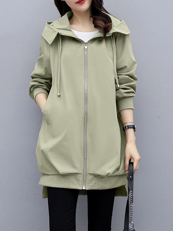 Décontracté ample 4 couleurs plissé fermeture éclair à capuche manches longues vêtements d'extérieur