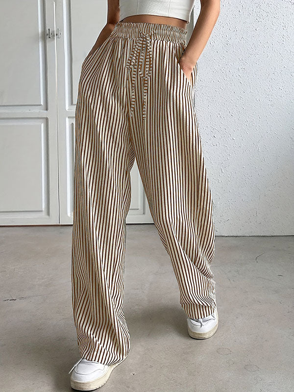 Pantalon ample rayé à cordon de serrage, à taille élastique, à poches, à empiècements