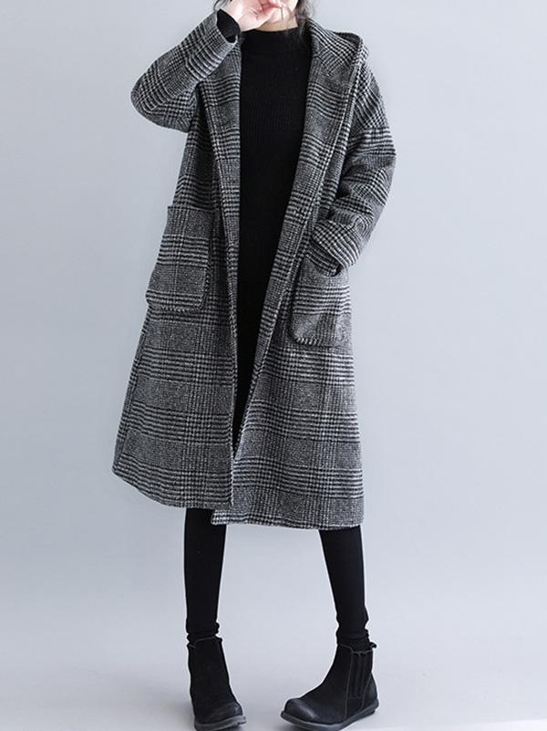 Manteau ample à capuche en laine à carreaux