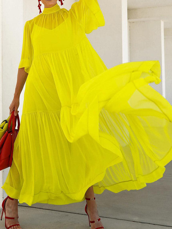 Ensemble deux pièces en maille plissée, ample, grande taille, couleur unie, fente à col montant, robes longues