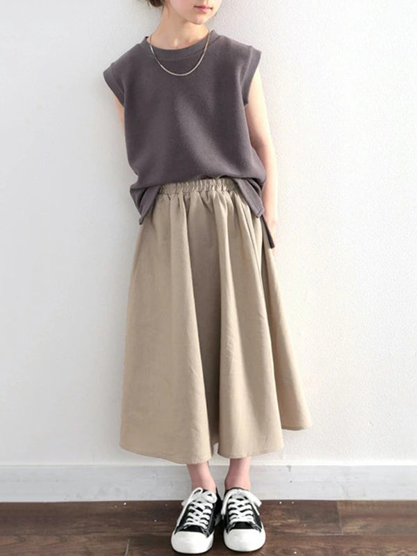 Jupe ample coupe trapèze, à taille élastique, couleur unie