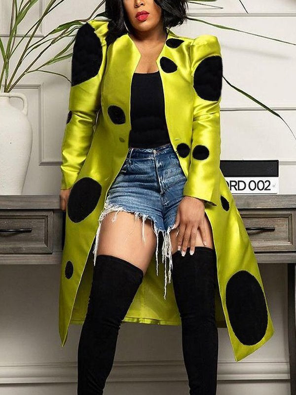 Veste ample plissée à manches longues, à pois, à empiècements, à col rond