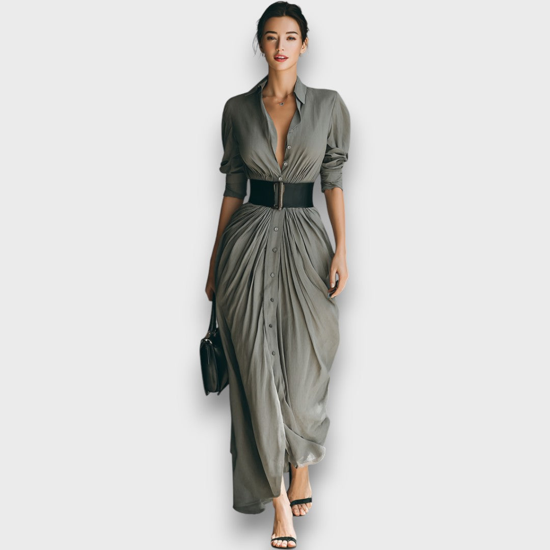 Marlenia – Robe maxi avec col et ceinture à nouer