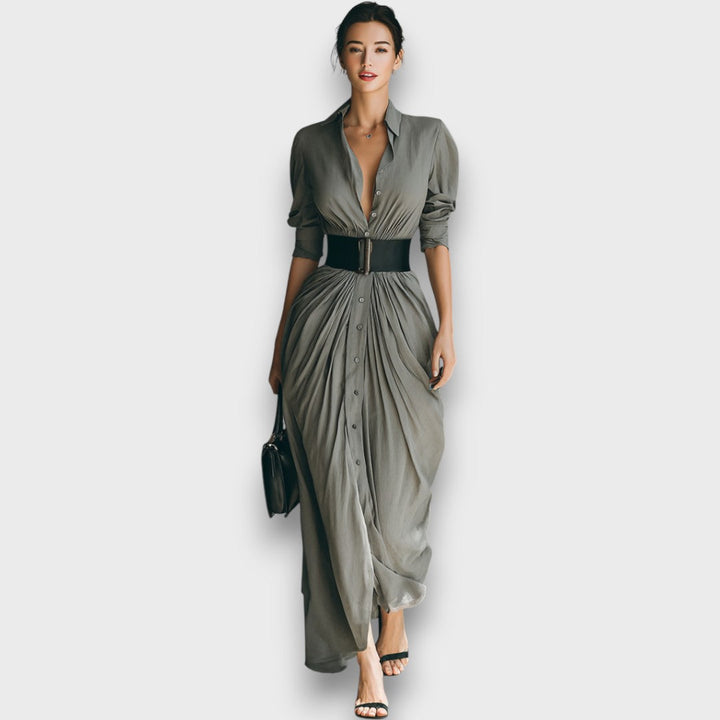 Marlenia – Robe maxi avec col et ceinture à nouer