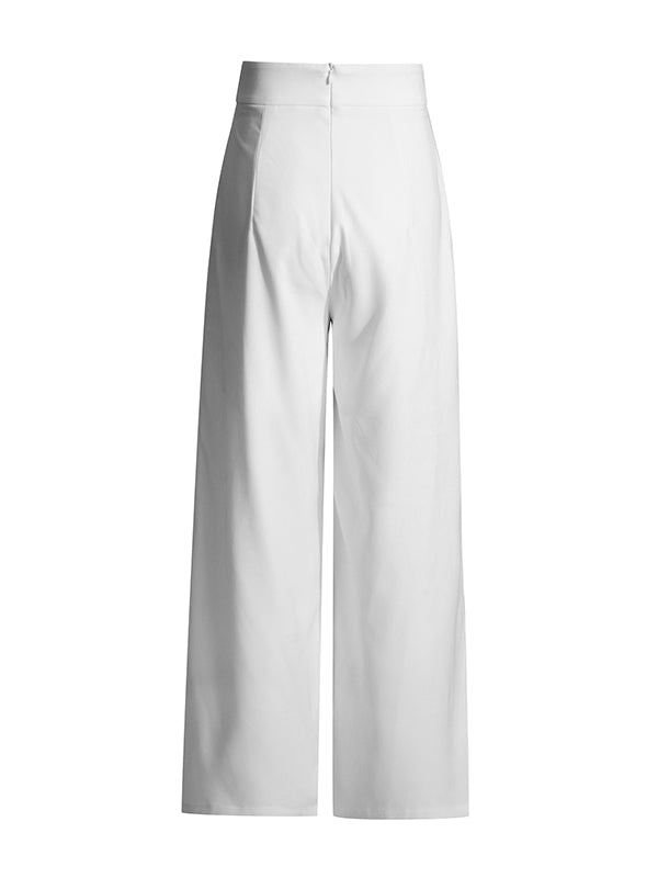 Blazer à manches longues boutonné, couleur unie, col rond, haut + fermeture éclair, jambe large, pantalon plissé en maille, bas, ensemble deux pièces