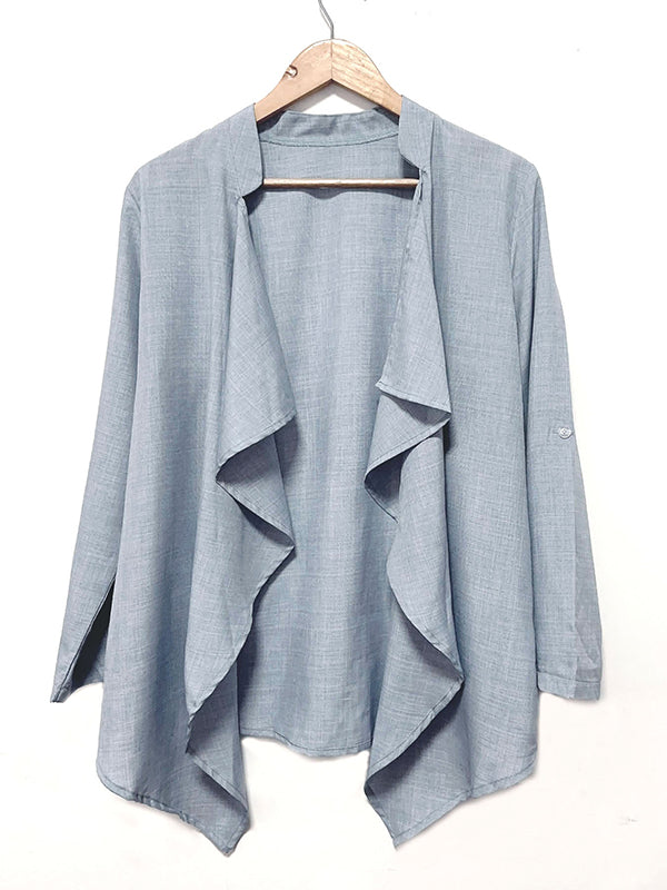 Veste ample boutonnée à manches longues, sans col, couleur unie