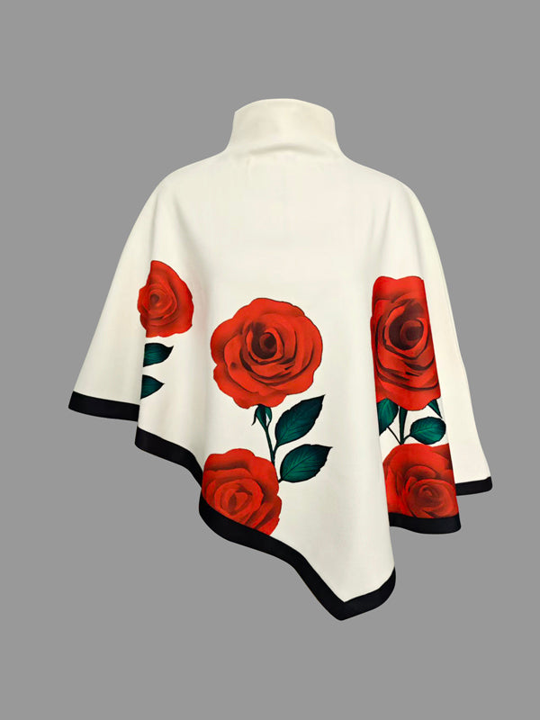 Sweat-shirt ample à manches longues, à imprimé floral, à col haut