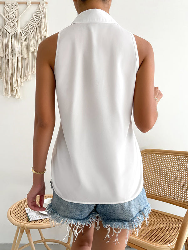 Chemisier ample grande taille, à empiècements, à col revers, couleur unie