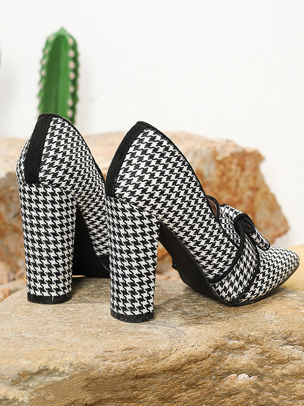 Escarpins à nœud, à motif pied-de-poule, à bout pointu, à empiècements