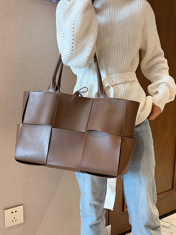 Sac cabas à empiècements, couleur unie