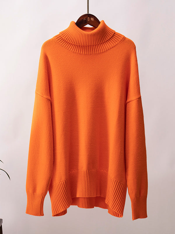 Pull en maille ample à manches longues, à col haut, couleur unie