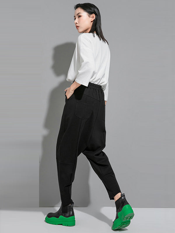 Bas simple ample décontracté à taille élastique, couleur unie